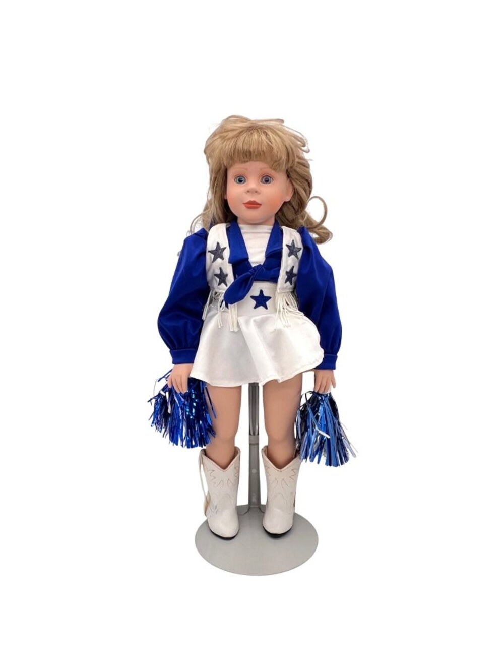 Vintage Junior Dallas Cowboys Cheerleader Doll 18" Tall Blue Eyes Jessie on Foot